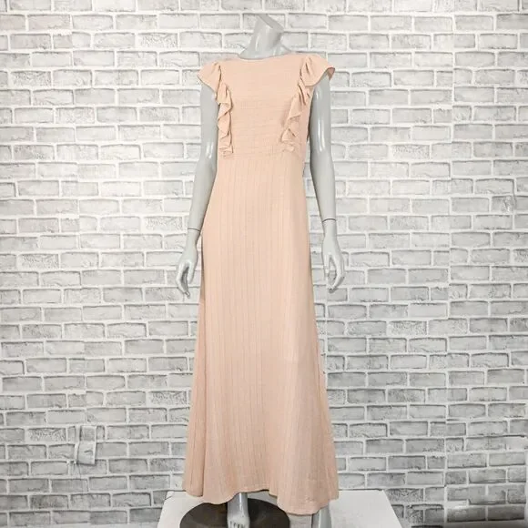 Christy Dawn Women's the Jessa Dress Maxi Ruffle trim in Oat stripe size Medium - Picture 2 of 12